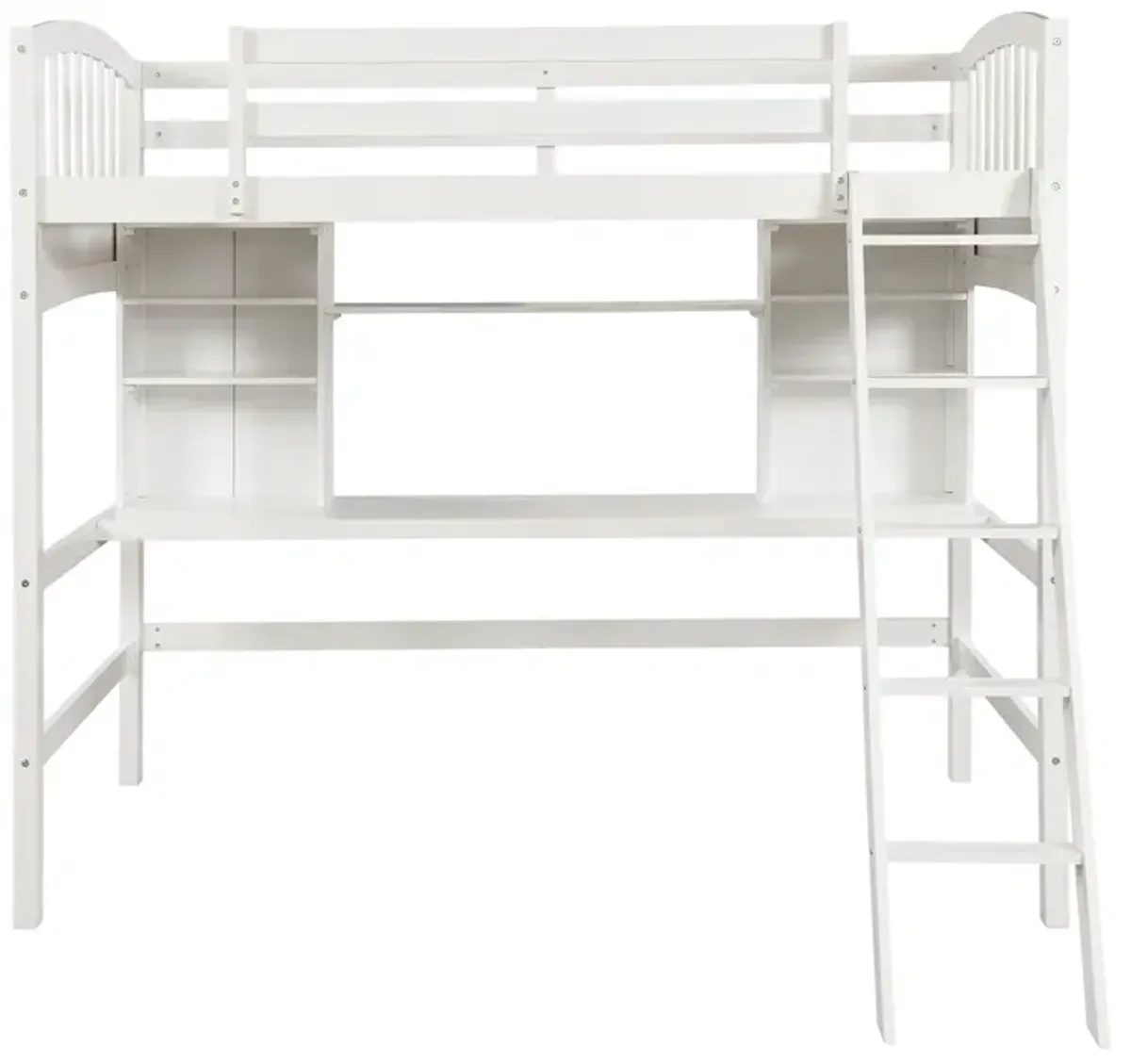 Twin Size Loft Bed With Storage Shelves, Desk And Ladder