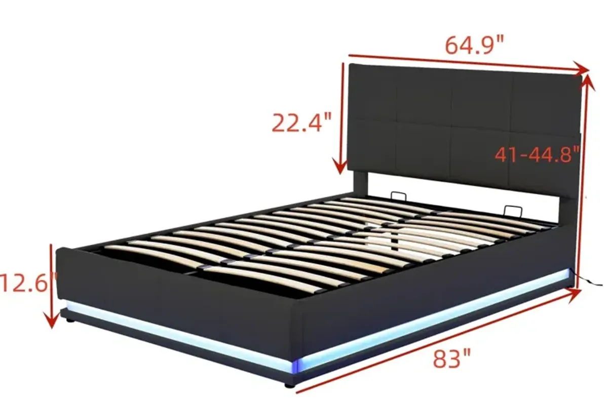 Queen Size Tufted Storage Bed with LED Lights & USB Charger