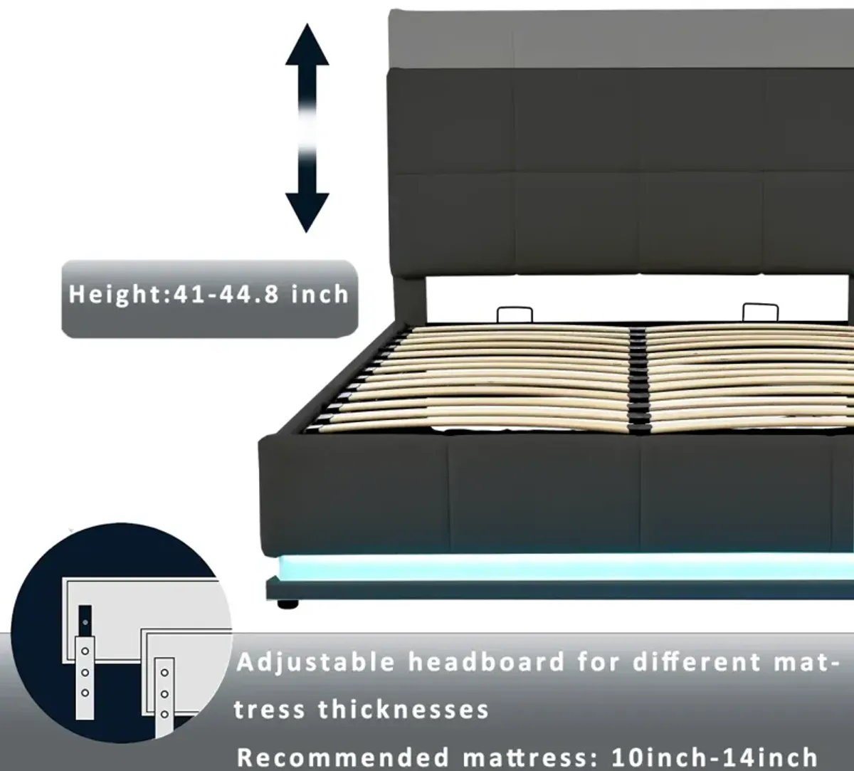 Queen Size Tufted Storage Bed with LED Lights & USB Charger