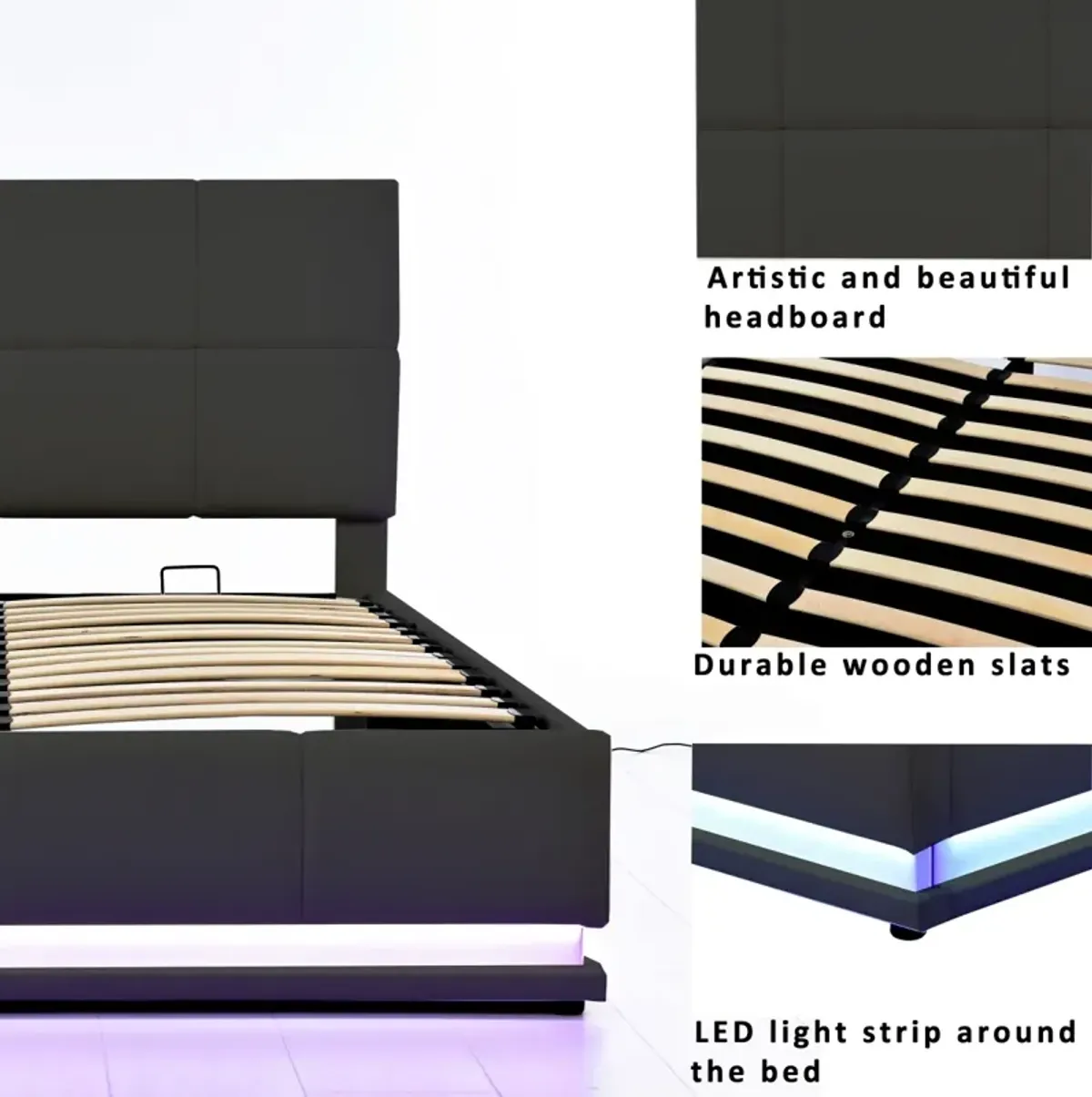 Queen Size Tufted Storage Bed with LED Lights & USB Charger