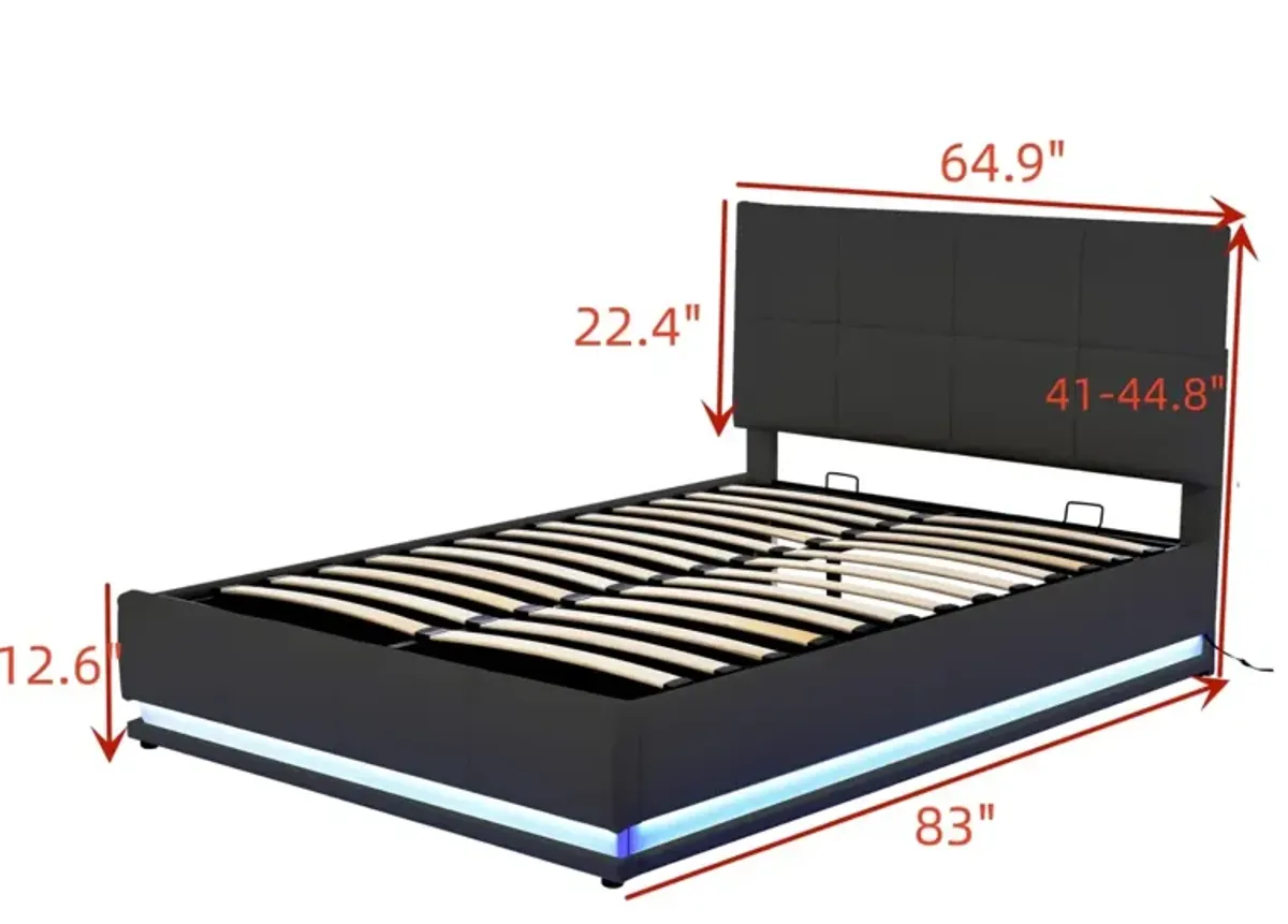 Queen Size Tufted Storage Bed with LED Lights & USB Charger