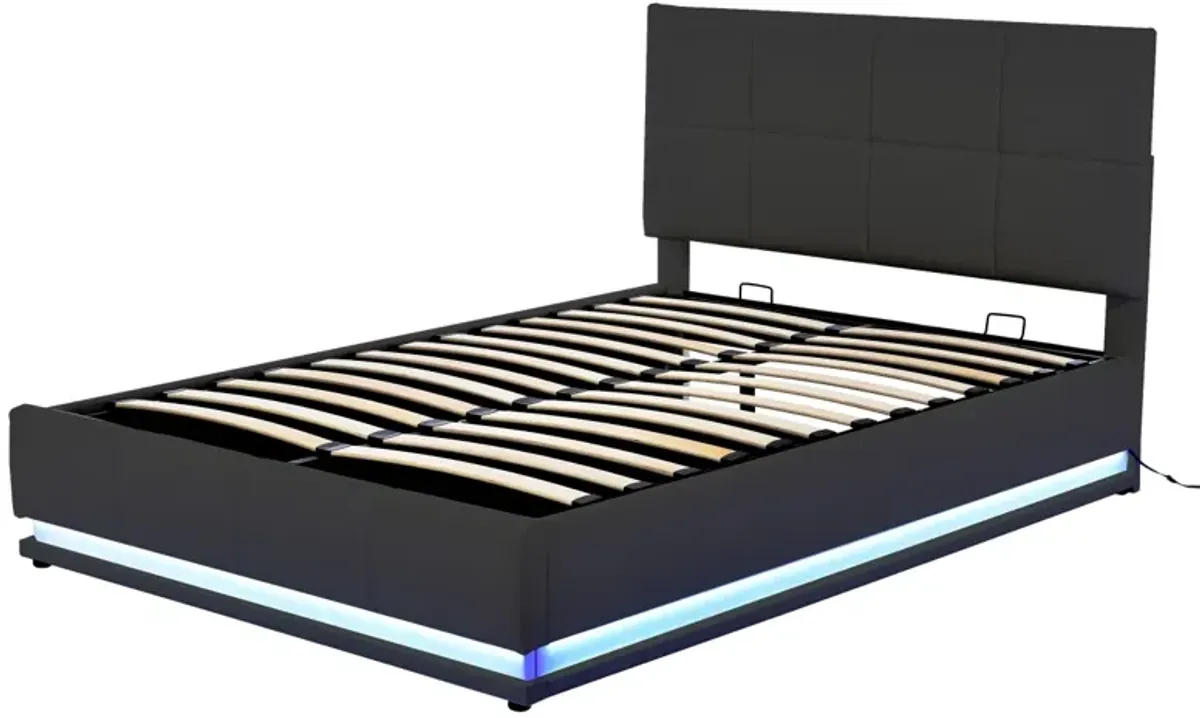 Queen Size Tufted Storage Bed with LED Lights & USB Charger