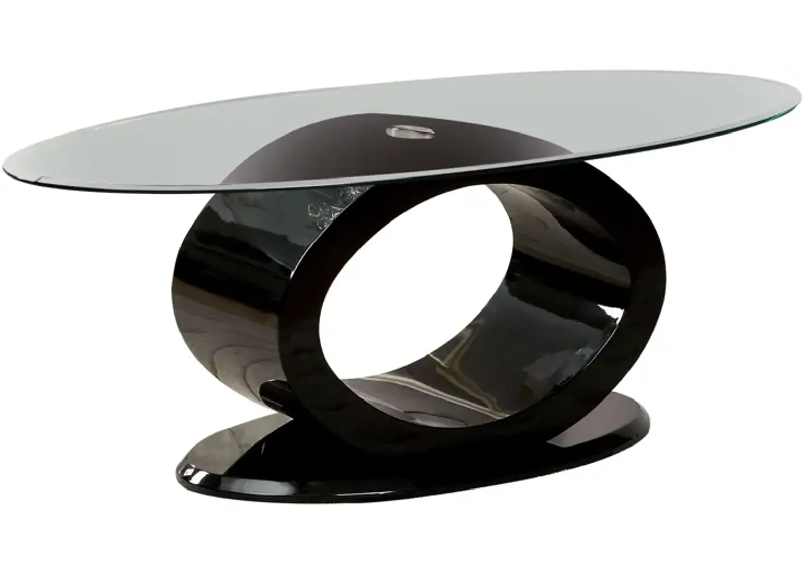 Contemporary Tempered Glass Top Coffee Table with O Shape Base, Black-Benzara