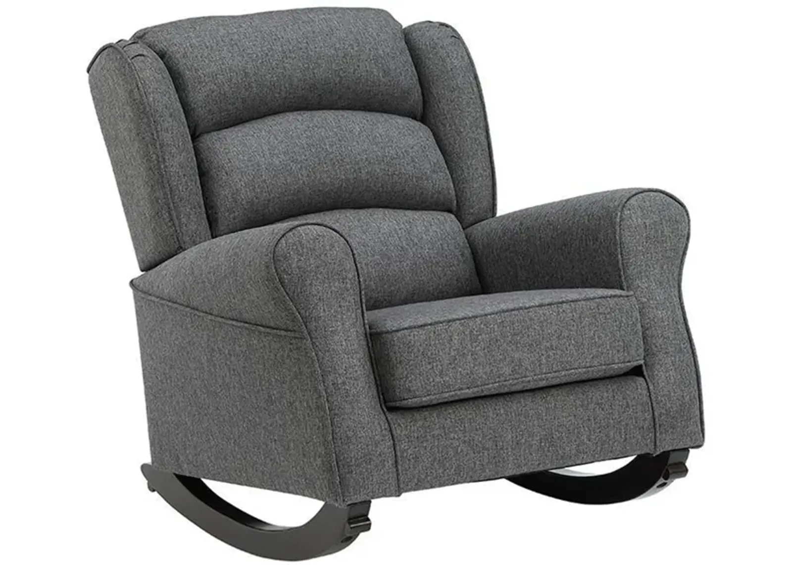 34 Inch Rocking Chair, Wood Frame, Channel Tufted Gray Fabric Upholstery - Benzara