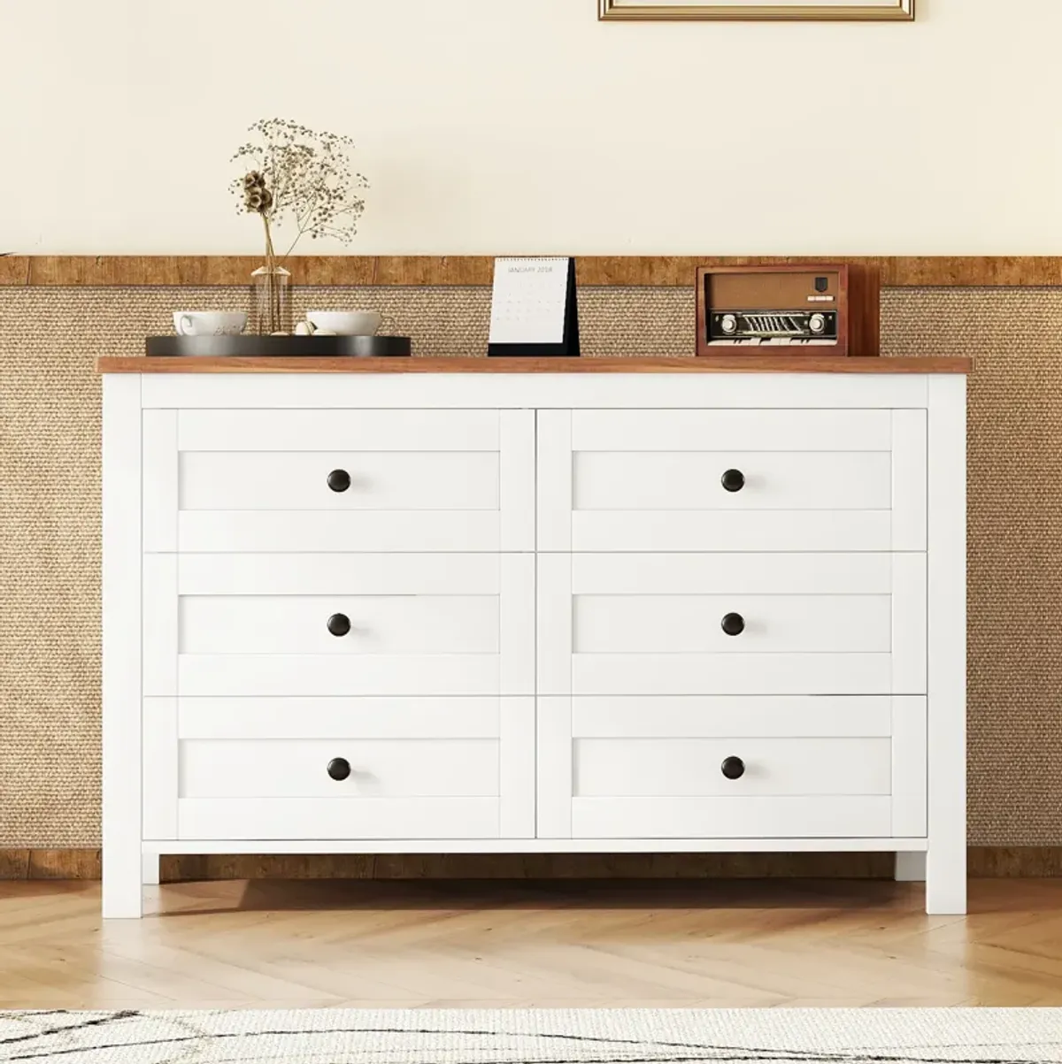 Merax Farmhouse Style Wooden Dresser with 6 Drawer