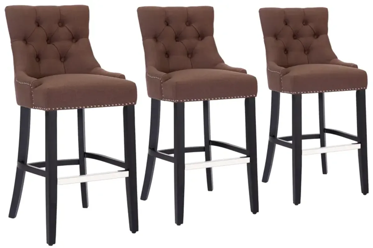 WestinTrends 29" Linen Fabric Tufted Upholstered Bar Stool (Set of 3), Black