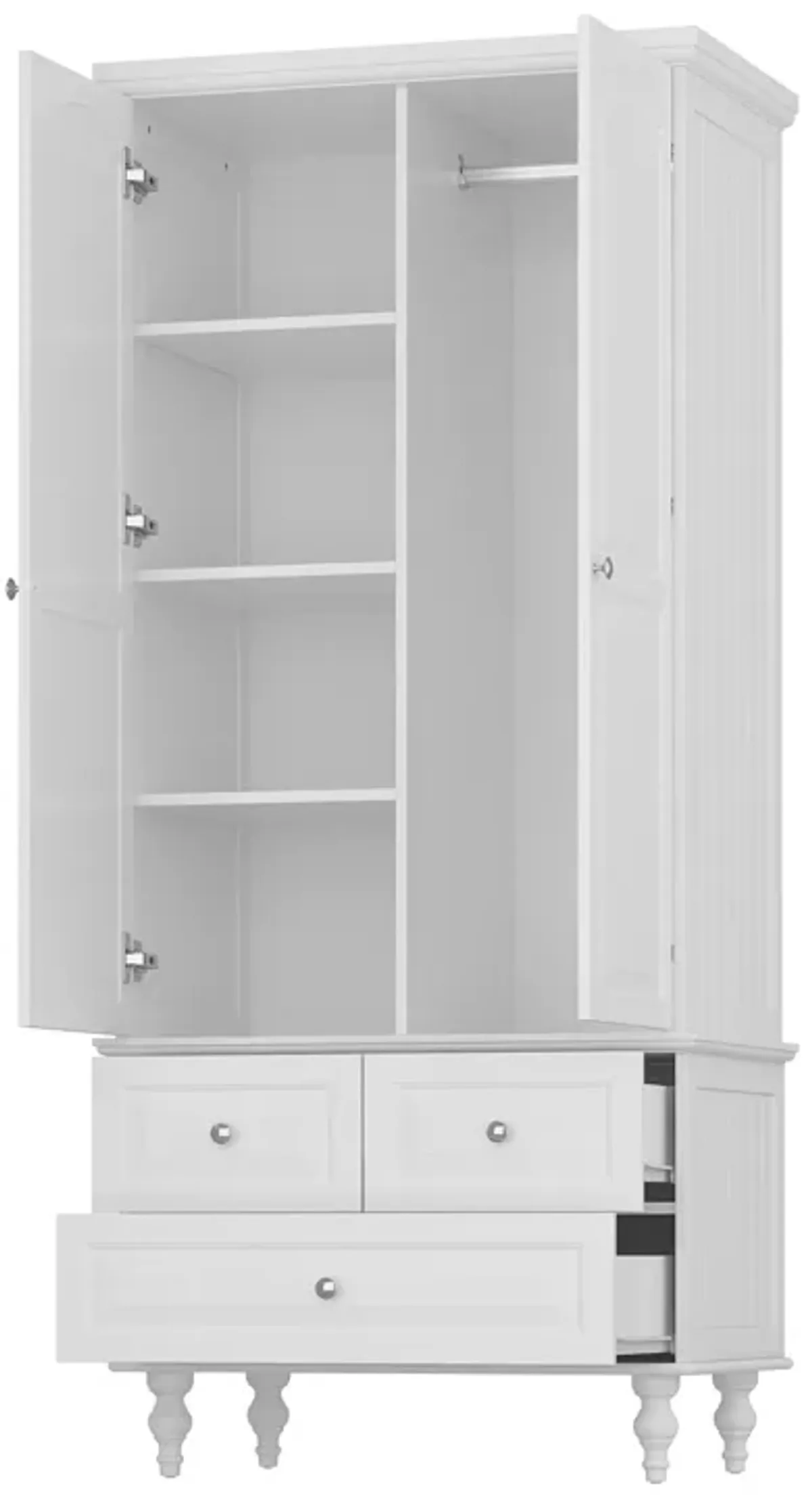 White Paint Wood 2-Door Armoires with Hanging Rod, 3-Drawers, Adjustable Shelves 70.9 in. H x 31.5 in. W x 19.7 in. D