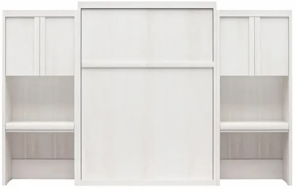 Paramount Queen Wall Bed Bundle with 2 Vanity/Desk Storage Cabinets with Drawers, Ivory Oak