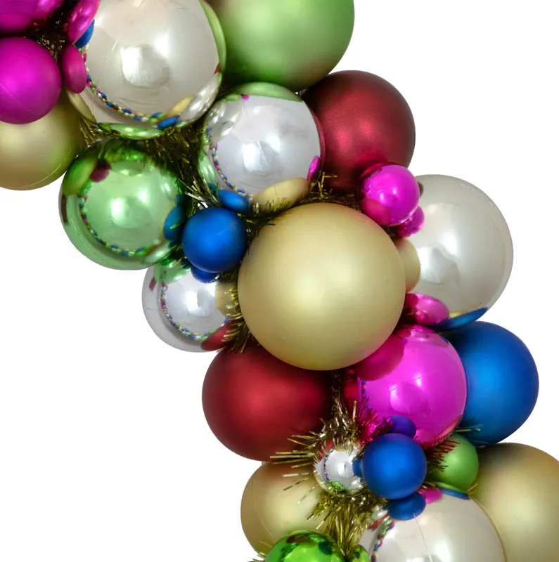 Multi-Color 2-Finish Shatterproof Ball Christmas Wreath  36-Inch