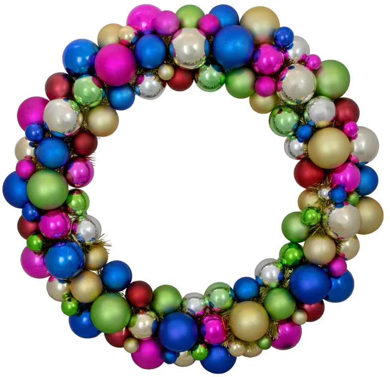 Multi-Color 2-Finish Shatterproof Ball Christmas Wreath  36-Inch