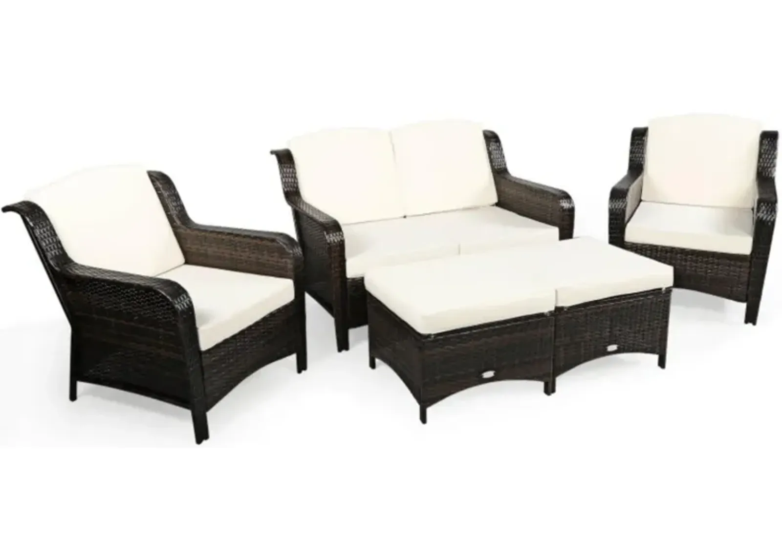 Hivvago 5 Pieces Patio Rattan Sofa Set with Cushion and Ottoman