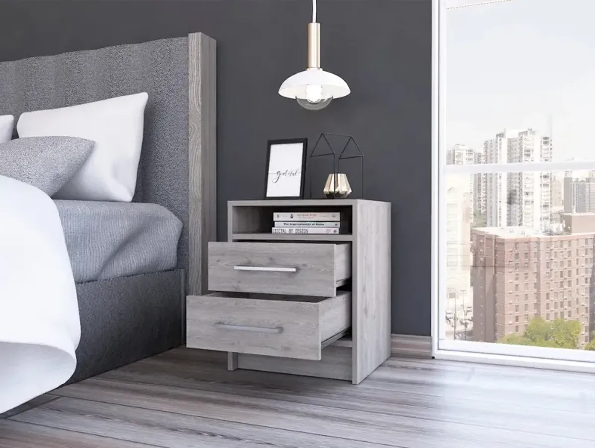 Hivvago Light Grey Open Compartment Two Drawer Nightstand