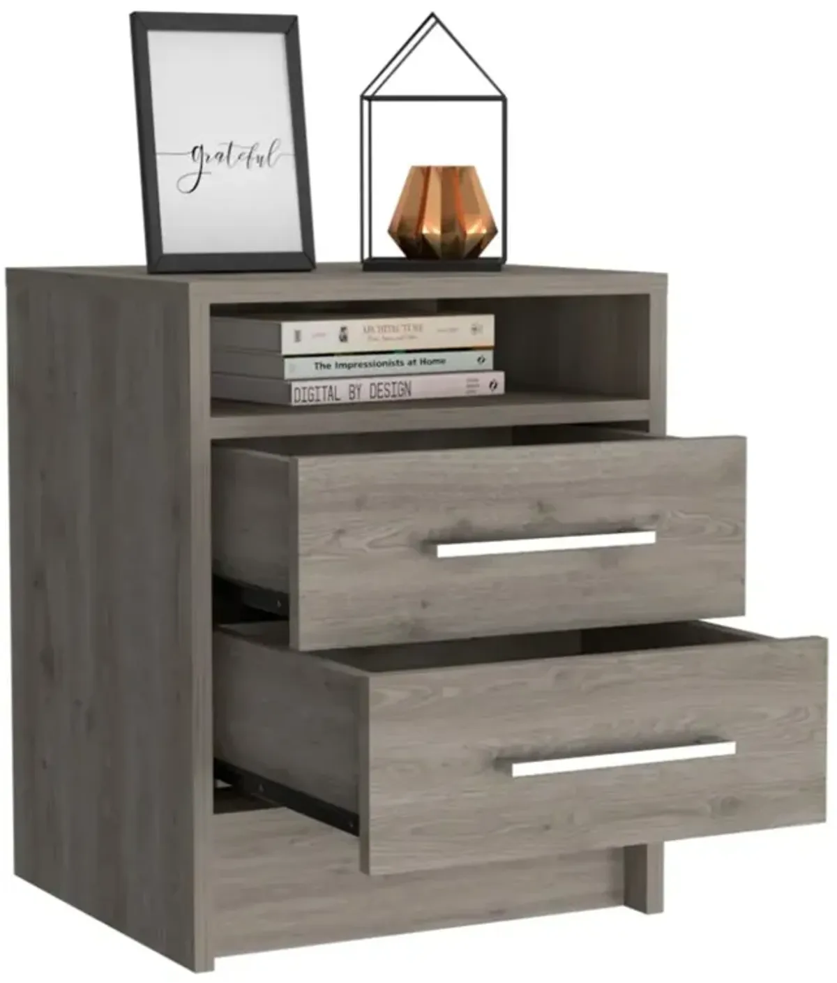 Hivvago Light Grey Open Compartment Two Drawer Nightstand