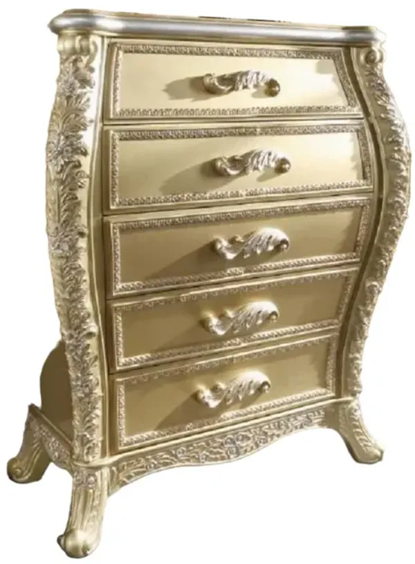 Otis Tall Dresser Chest with 6 Drawers, Classic Scrolled, Gold Wood - Benzara