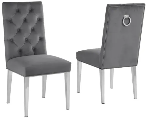 Dark Gray Velvet Tufted Dining Side Chairs, Chrome - Set of 2
