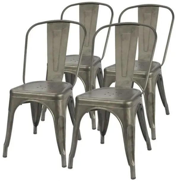 Hivvago Set of 4 - Stackable Modern Cafe Bistro Dining Side Chair in Gun Metal Finish