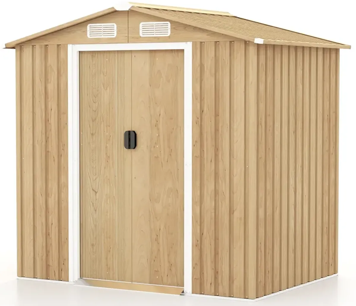 Weather Resistant Galvanized Steel Shed with Tilted Roof for Backyard Garden Patio Lawn-Natural