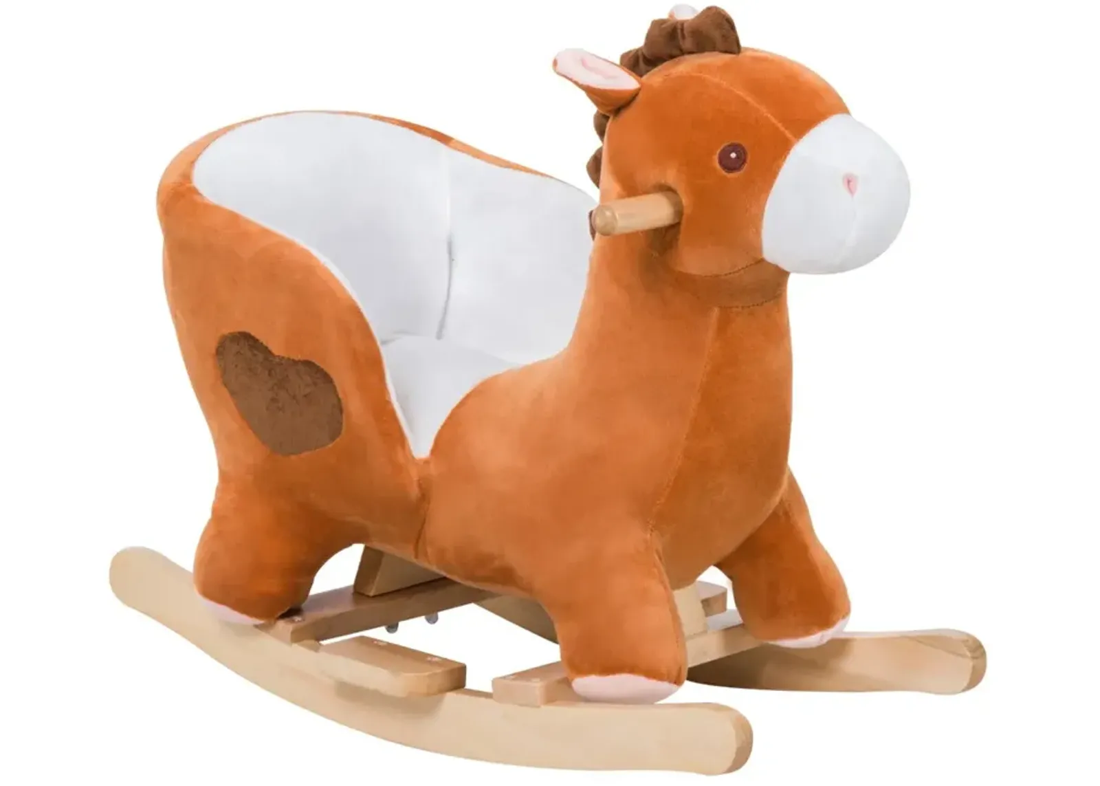 Brown/White Musical Mount: Wooden Plush Rocking Horse for Toddlers