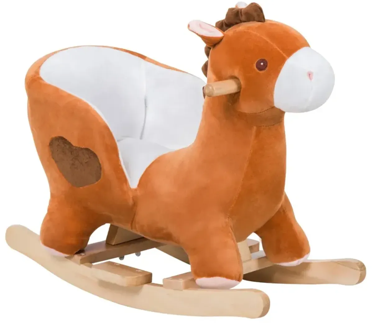 Brown/White Musical Mount: Wooden Plush Rocking Horse for Toddlers