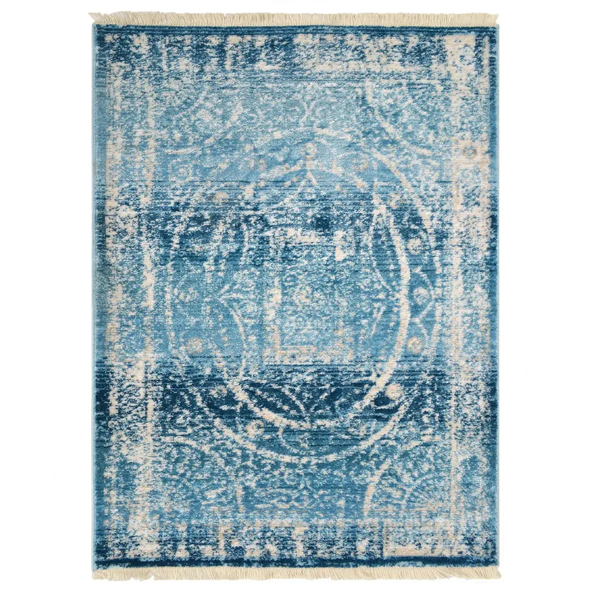 RUGSOTIC CARPETS MACHINE MADE POLYESTER AREA RUGS - 5'x7'10'', Rectangle Shape, Blue Color, Classic Oriental Traditional  Design,Low Pile Machine Made Area Rugs for Living Room, Bed Room (M00078)