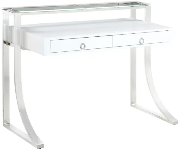 Gemma 48-inch 2-drawer Writing Desk White High Gloss