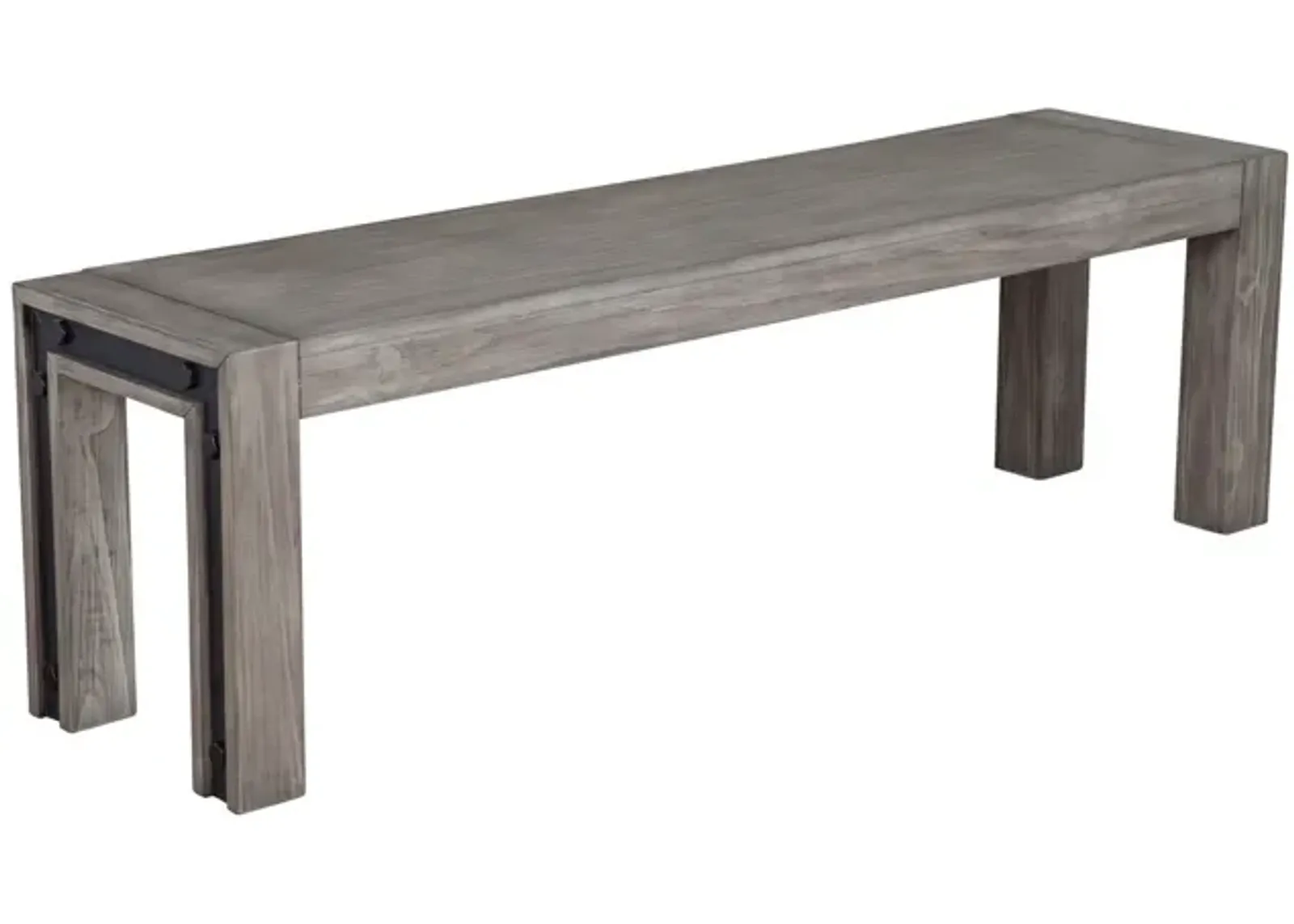 Ebb 59 Inch Rectangular Dining Bench, Faux Metal Inset, Handcrafted, Gray -Benzara