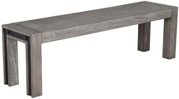 Ebb 59 Inch Rectangular Dining Bench, Faux Metal Inset, Handcrafted, Gray  - Benzara