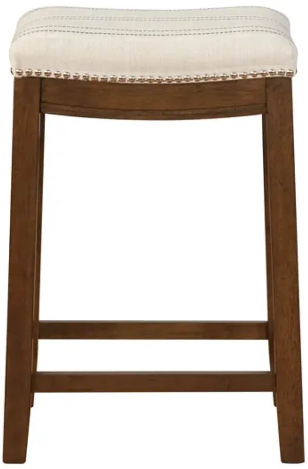 Wooden Counter Stool with Nailhead Trim Accent, Brown and Beige - Benzara