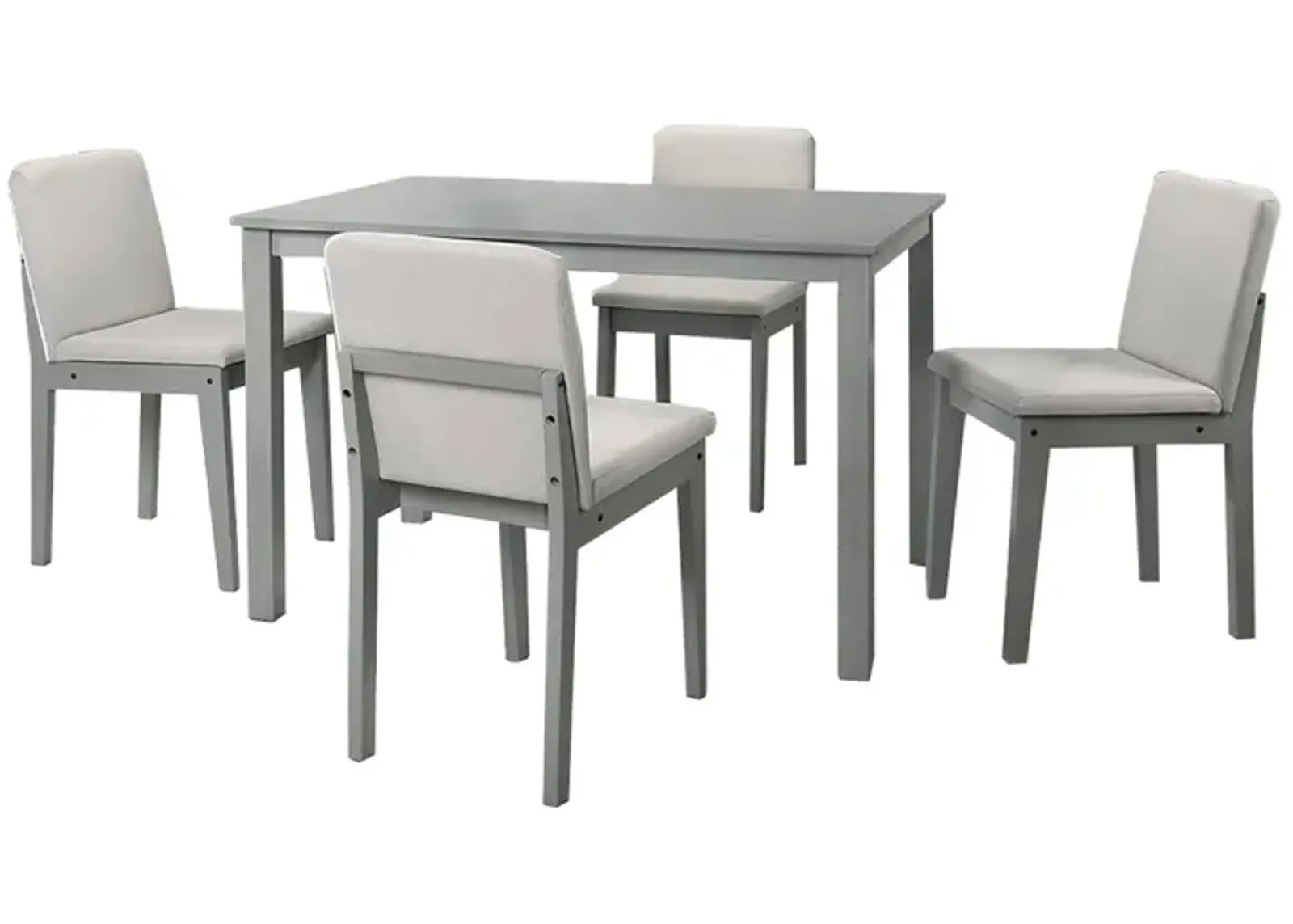 Zory 5pc Dining Table Set with 4 Cushioned Chairs, Beige Burlap, Gray Wood - Benzara