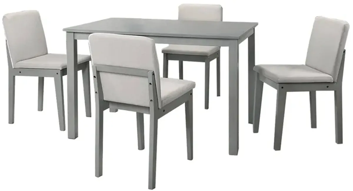 Zory 5pc Dining Table Set with 4 Cushioned Chairs, Beige Burlap, Gray Wood - Benzara