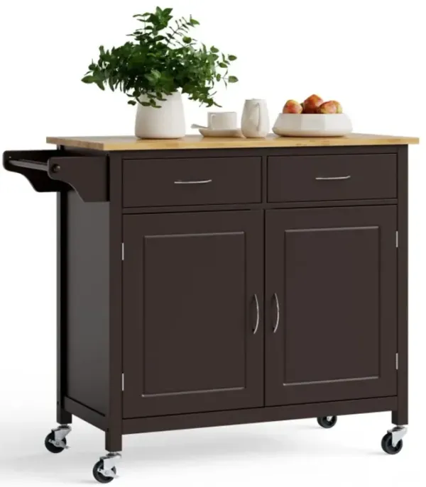 Modern Rolling Kitchen Cart Island with Wooden Top