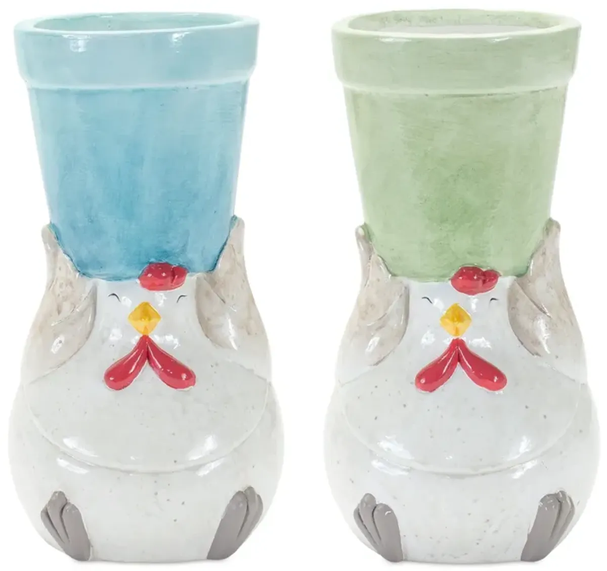 Chicken with Flower Pot for Rustic Farmhouse Décor and Garden Display (Set of 2)