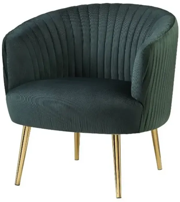 Dark Green Velvet Upholstered Accent Chair in Gold Finish
