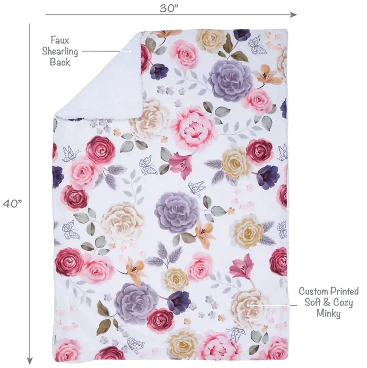 Lambs & Ivy Secret Garden Ultra-Soft Fleece/Minky Floral Baby Blanket