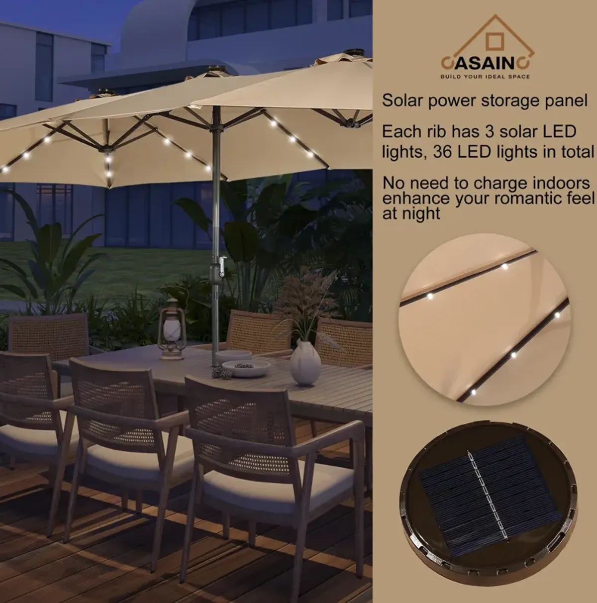 15ft Patio Maket Umbrella with base and led.