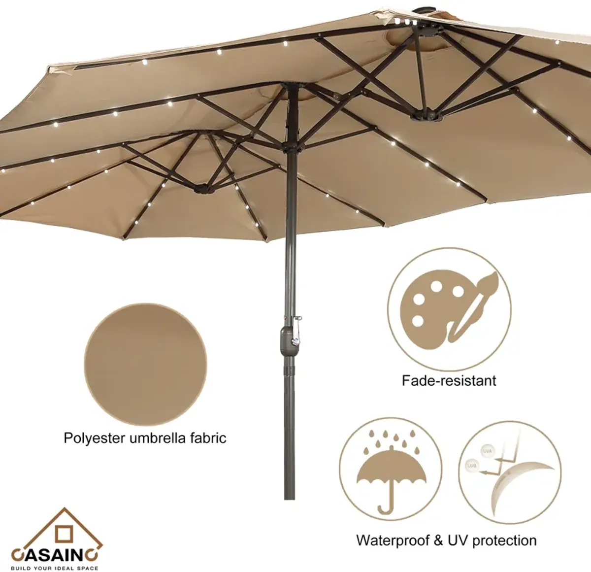 15ft Patio Maket Umbrella with base and led.