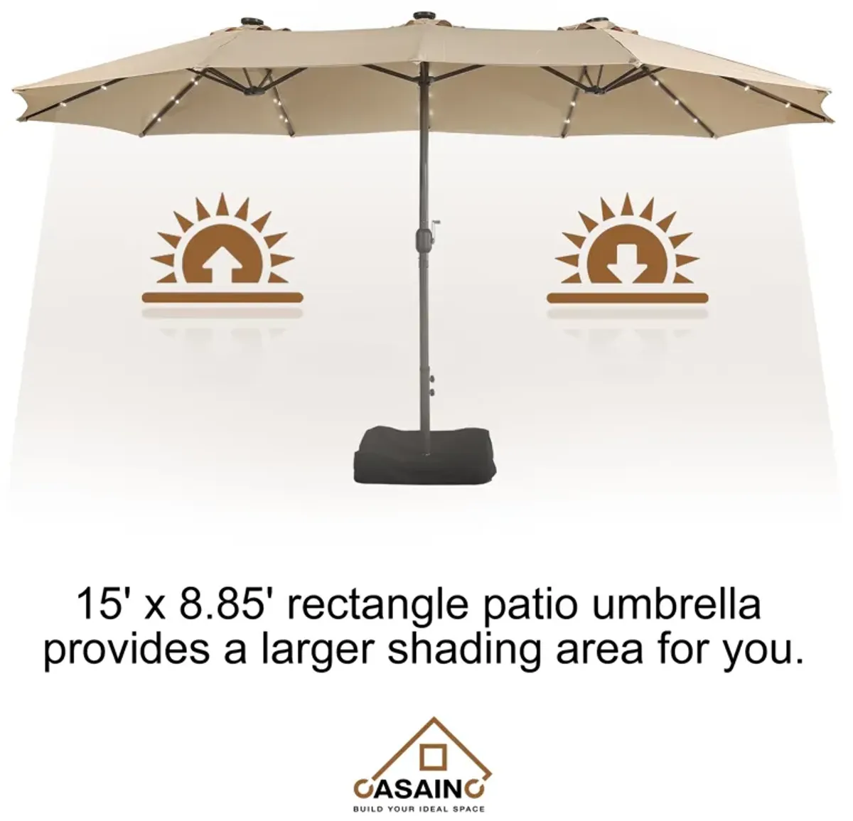 15ft Patio Maket Umbrella with base and led.