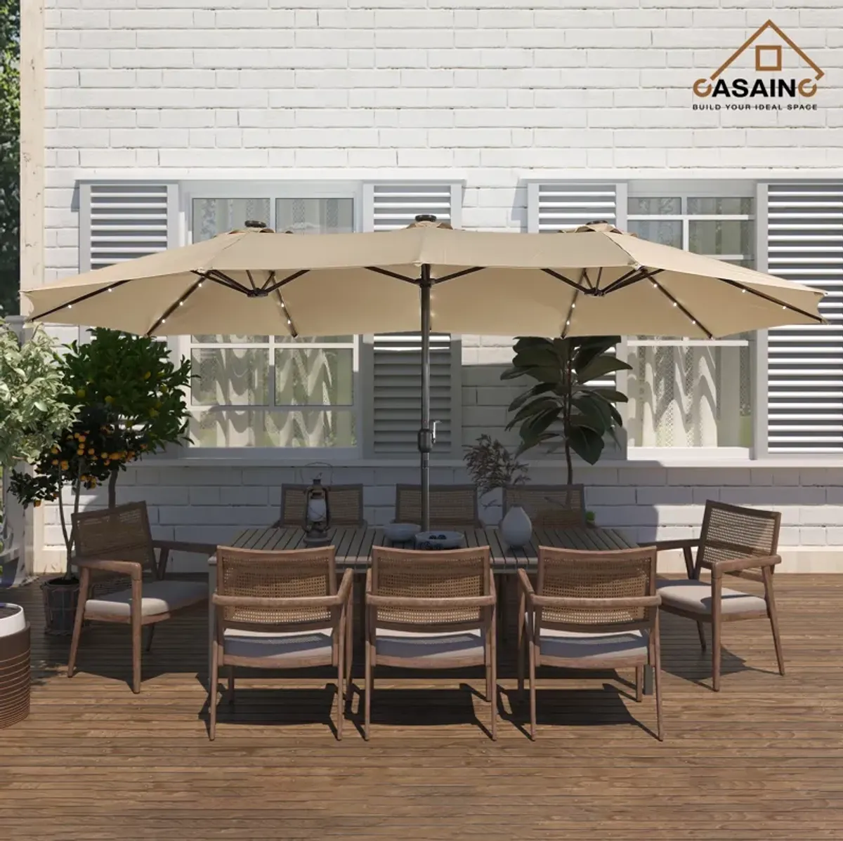 15ft Patio Maket Umbrella with base and led.