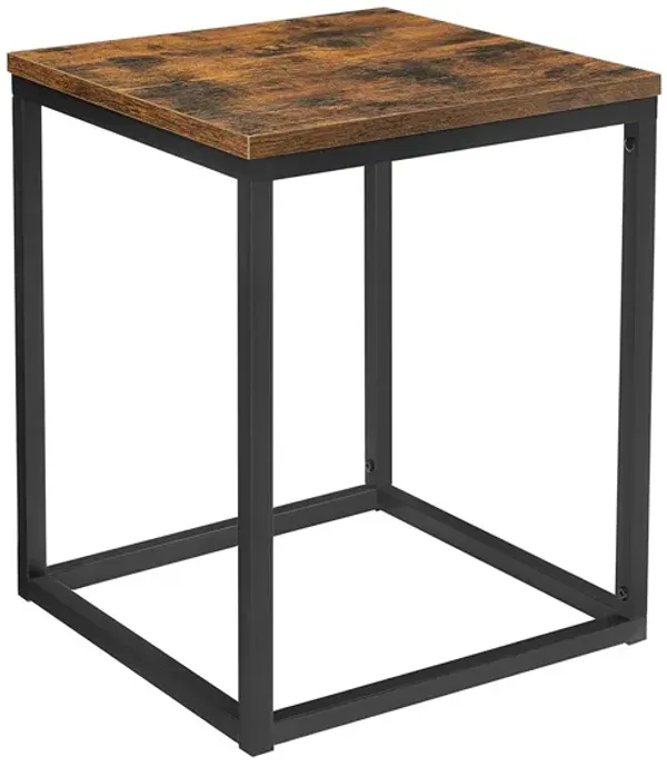 Hivvago Rustic Brown Small Square End Table with Metal Frame
