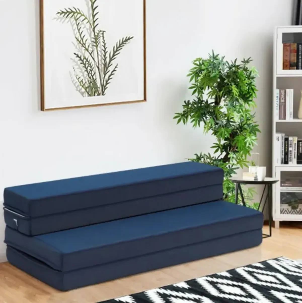 5' Quart Folding Futon Sleepover Sofa Bed Foam Mattress-Queen Size