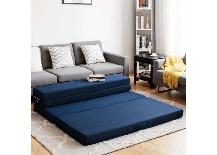 5' Quart Folding Futon Sleepover Sofa Bed Foam Mattress-Queen Size