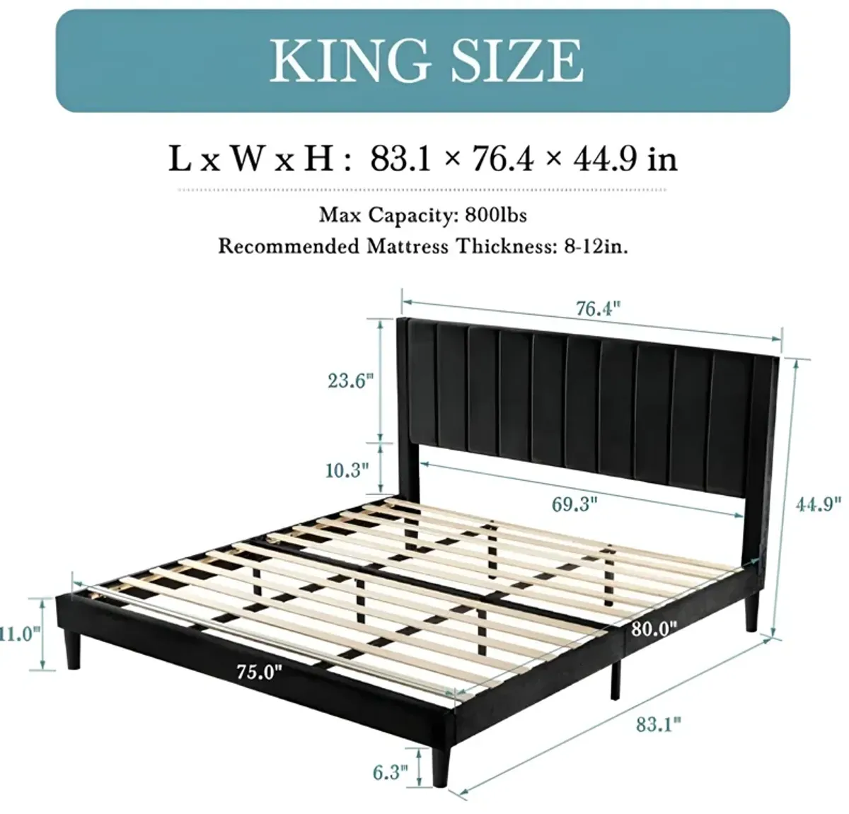 Modern Platform Bed with Velvet Upholstered Headboard – Luxurious Design and Strong Support