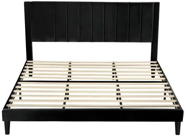 Modern Platform Bed with Velvet Upholstered Headboard – Luxurious Design and Strong Support