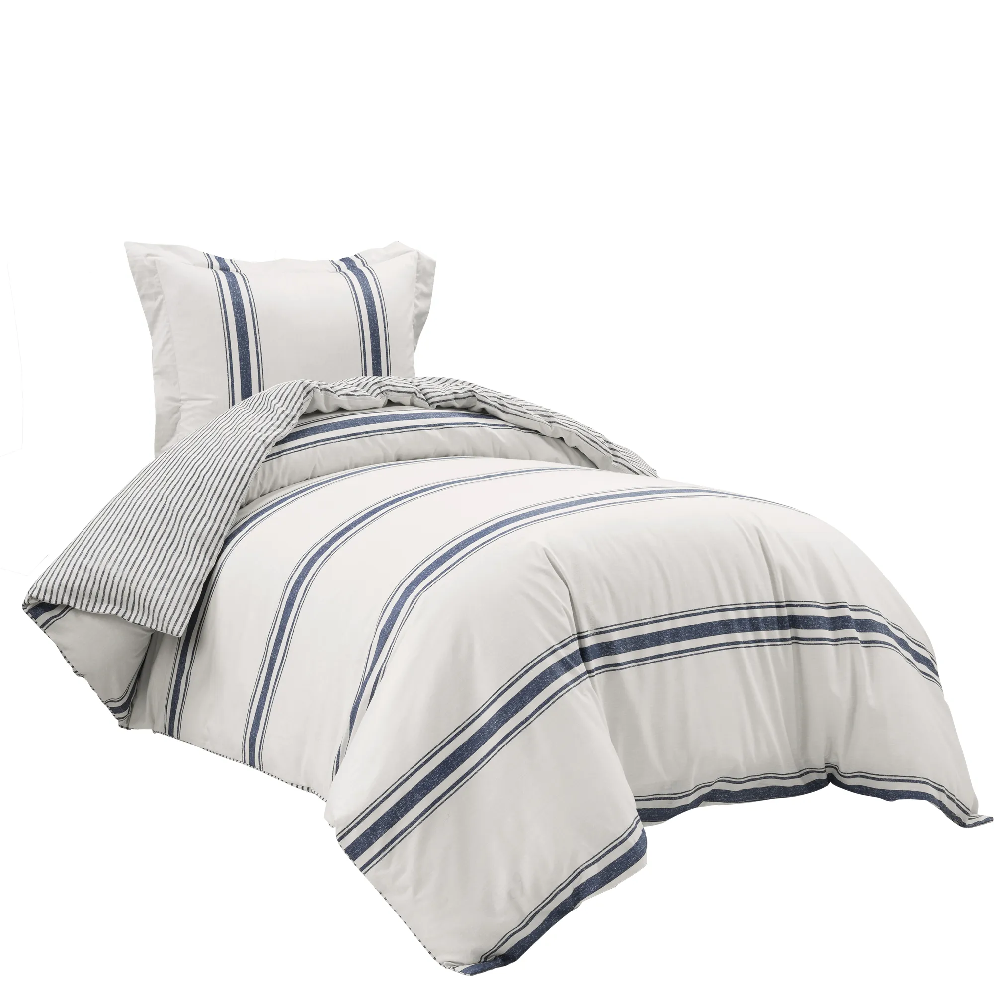 Farmhouse Stripe Back To Campus 100% Cotton Duvet Cover  2Pc Set