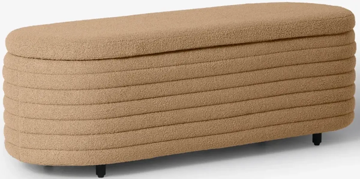 WestinTrends 54" Wide Mid-Century Modern Upholstered Teddy Sherpa Tufted Oval Storage Ottoman Bench