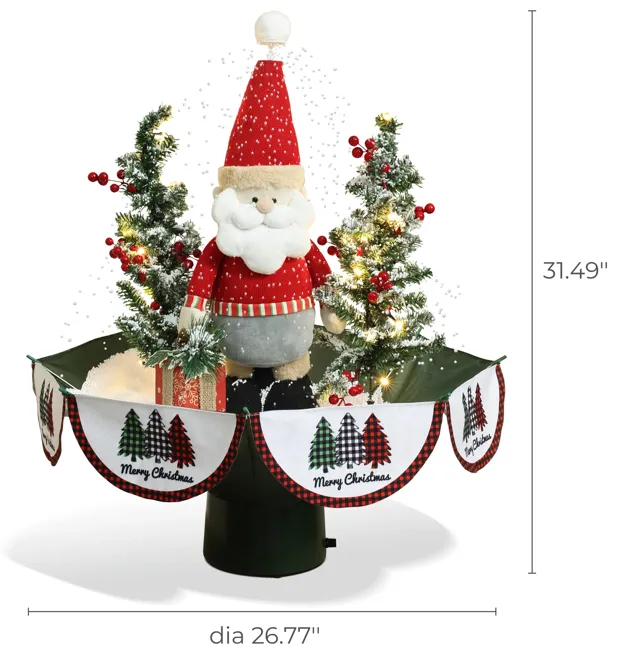 LuxenHome Holiday 31.5" Animated Musical Snowing Christmas Trees and Santa Decor with LED Lights