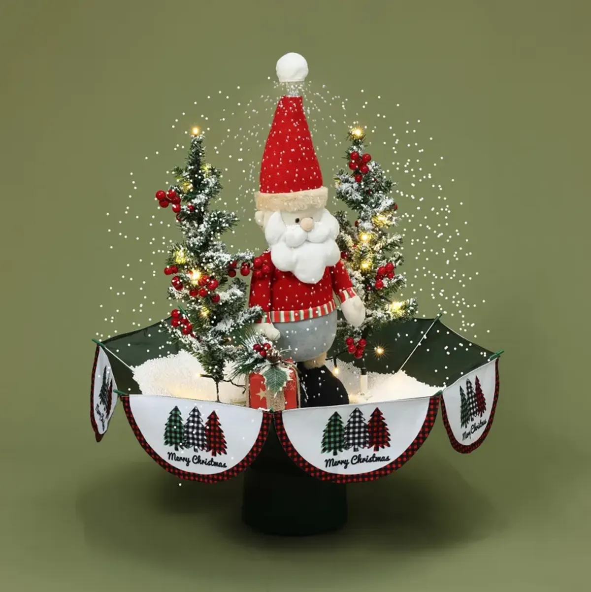 LuxenHome Holiday 31.5" Animated Musical Snowing Christmas Trees and Santa Decor with LED Lights