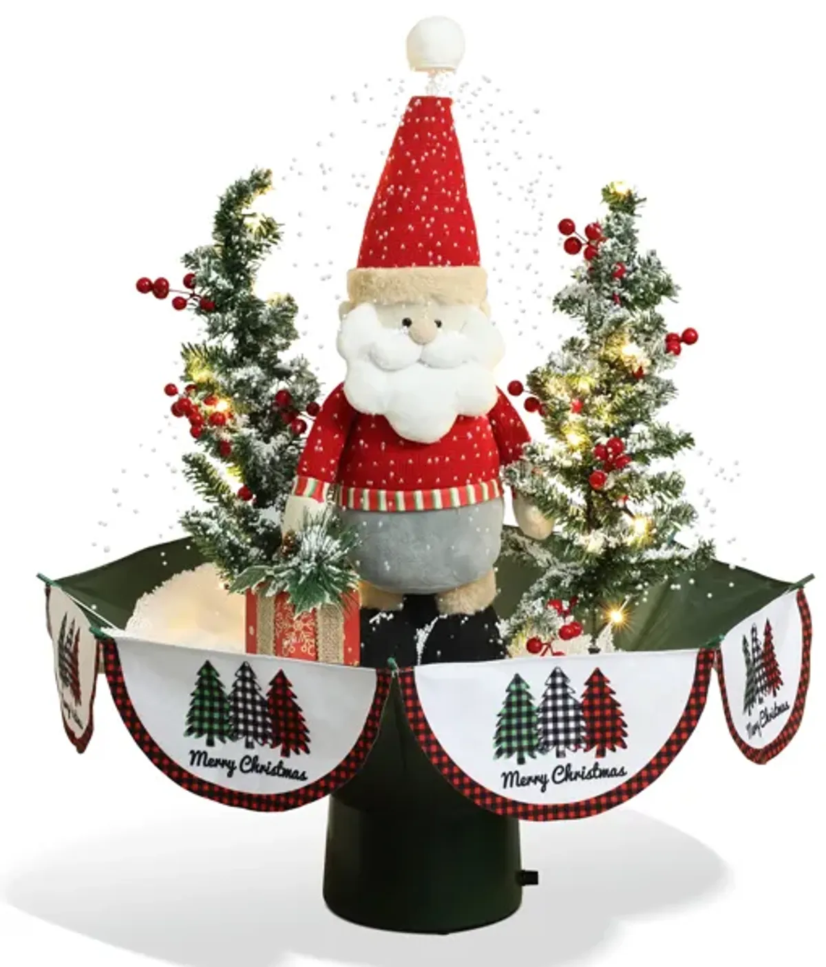 LuxenHome Holiday 31.5" Animated Musical Snowing Christmas Trees and Santa Decor with LED Lights