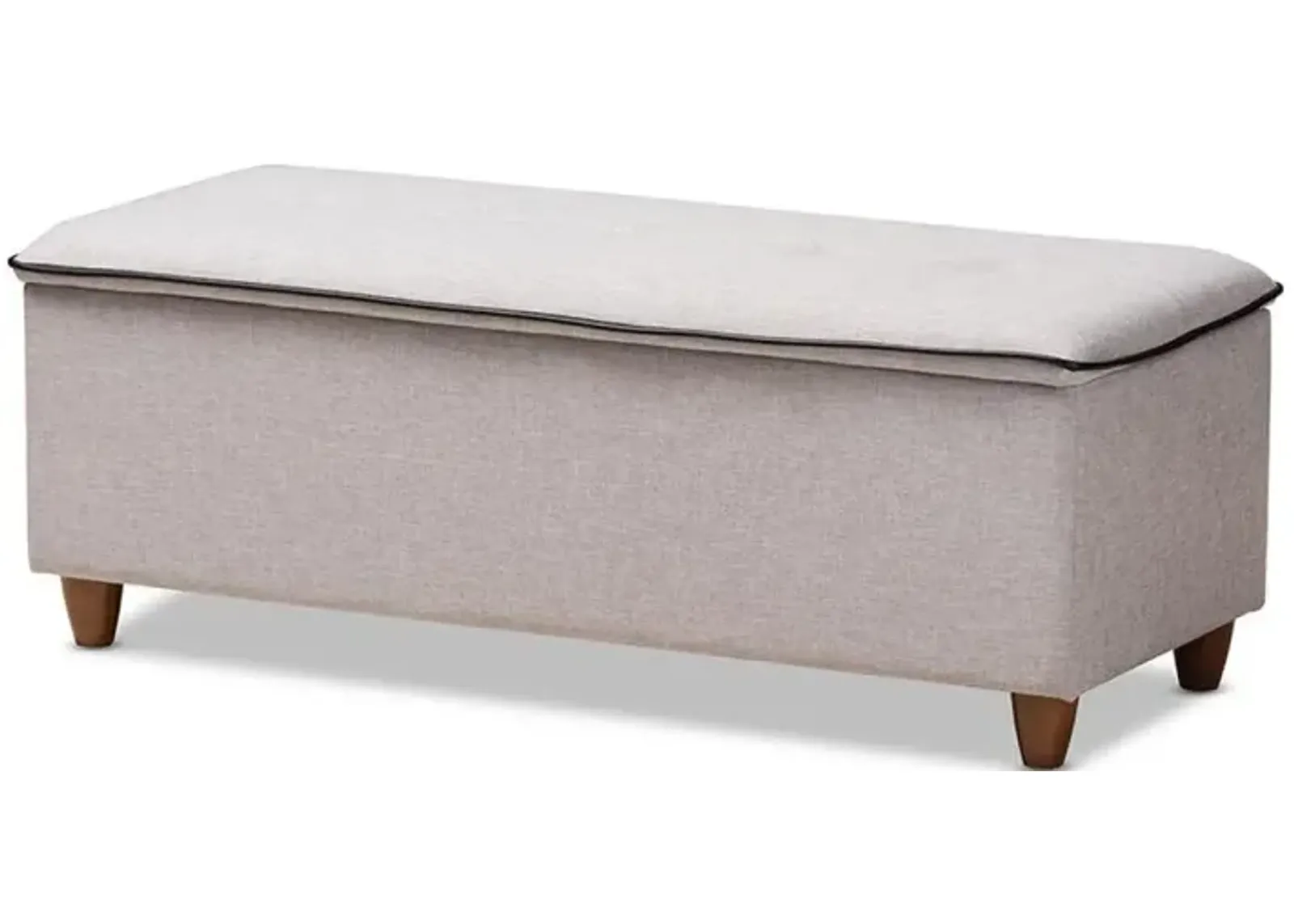 Greyish Beige Fabric Upholstered Button Tufted Storage Ottoman Bench