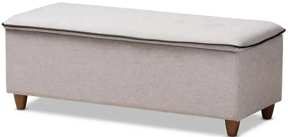 Greyish Beige Fabric Upholstered Button Tufted Storage Ottoman Bench